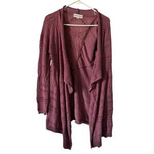 Knox Rose Open Knit Lace Cardigan Sweater Purple XS
